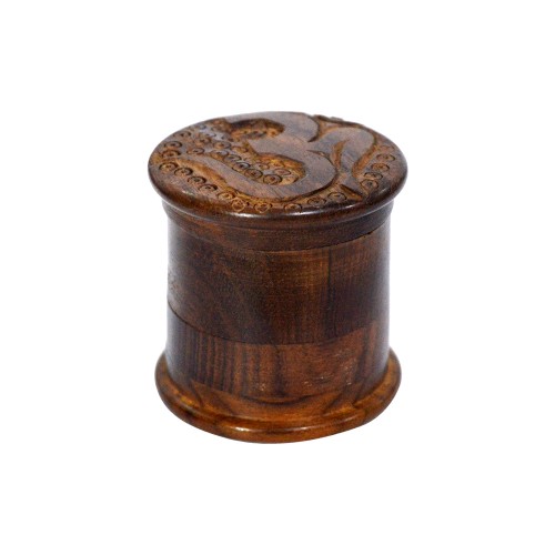 Wooden Herb Grinder Om Carved (4 Part 2.5 Inch )