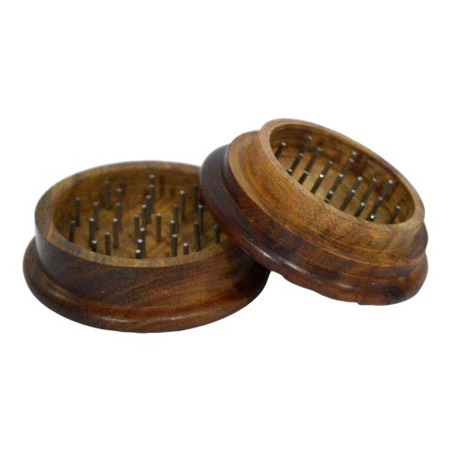 Wooden Herb Grinder - Leaf Carved (62mm 2 Part)