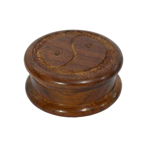 Wooden Herb Grinder Yin Yang Carved (2.5 Inch 2 Part)