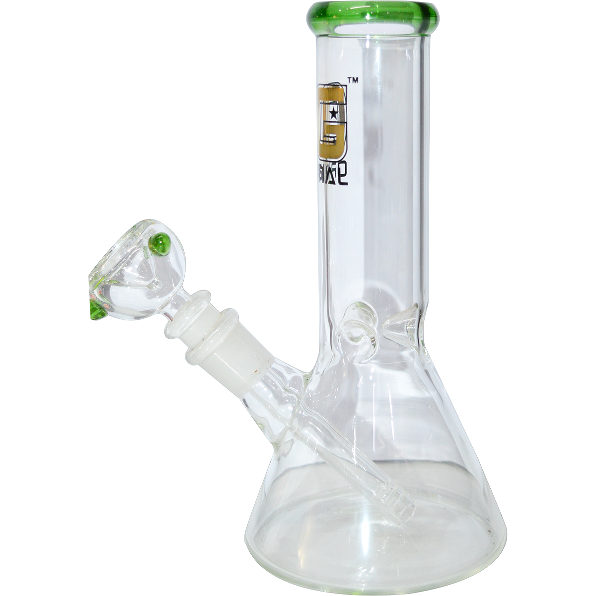 8 Inch Transparent Decal Gold Print Glass Ice Bong