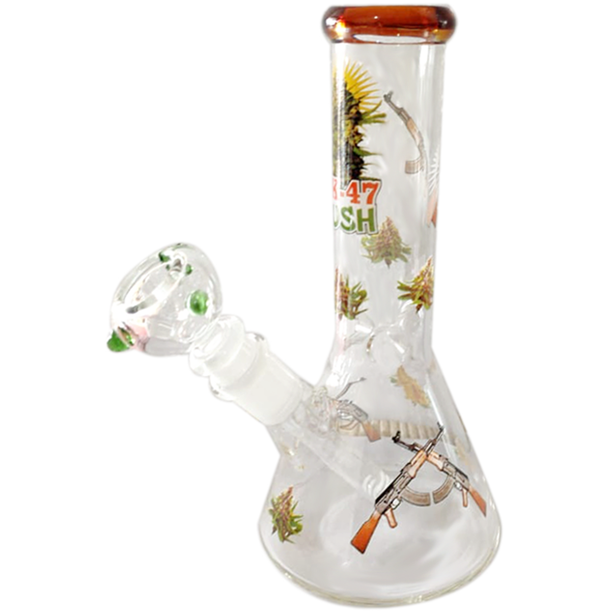8 Inch Transparent With Decal Print Glass Ice Bong 
