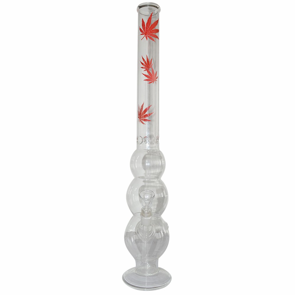 Triple Bowl Glass Ice Bong Transparent With Sticker 