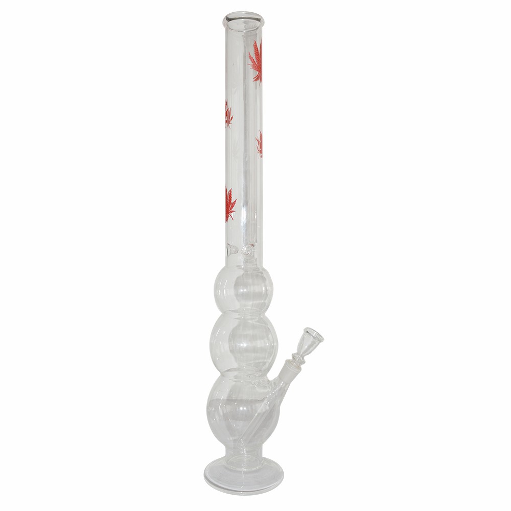 Triple Bowl Glass Ice Bong Transparent With Sticker 