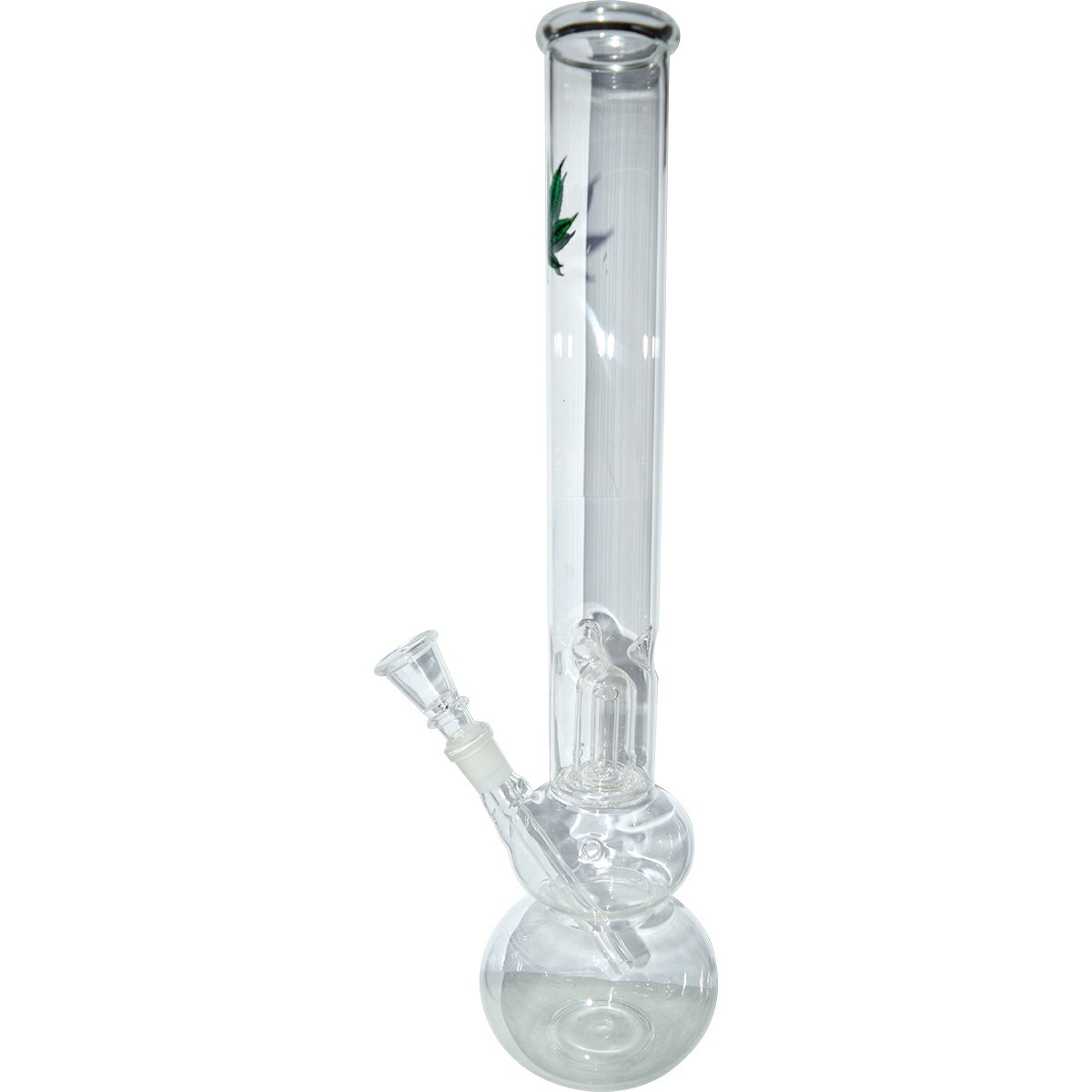 18inch Double Bowl Plain Glass Ice Bong With Sticker 