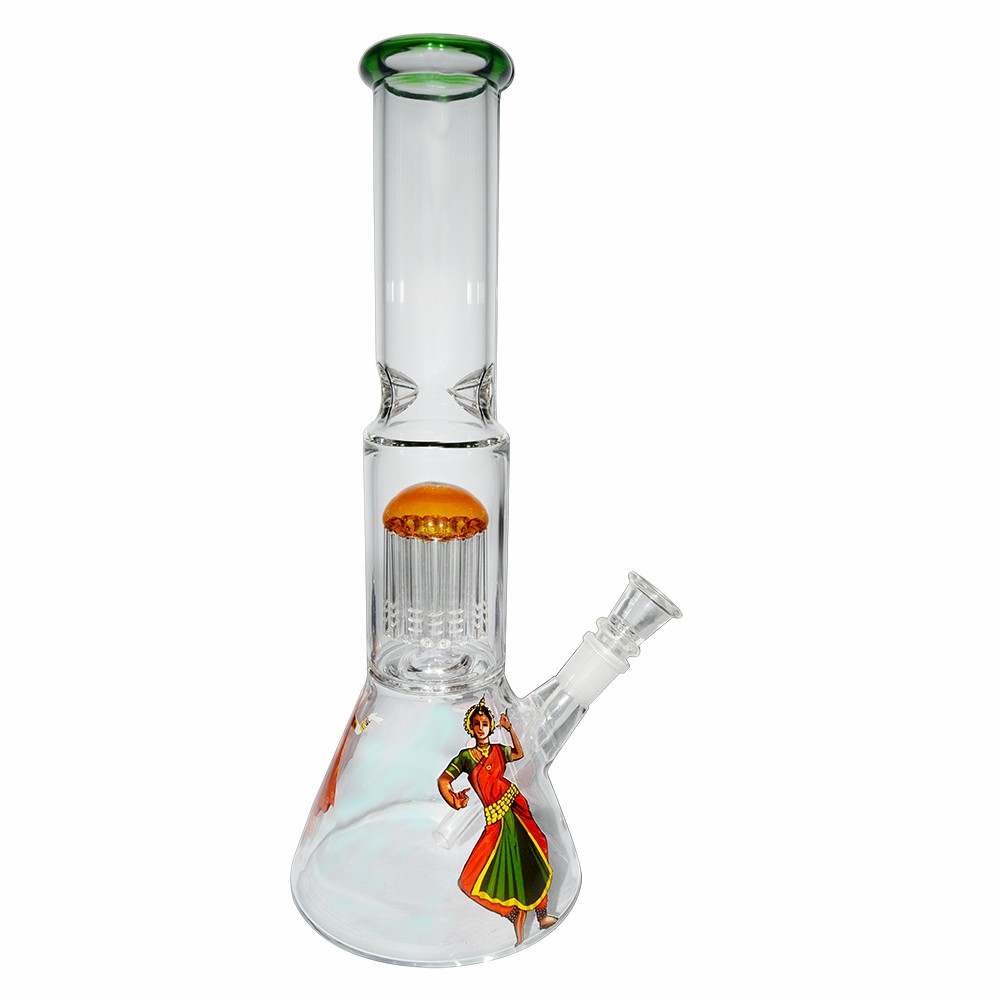 14 Inch  Decal Dancing Print Glass Ice Bong 