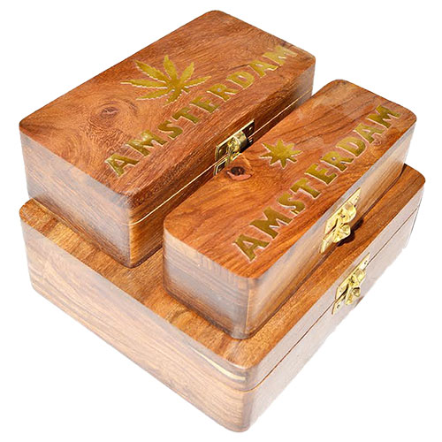 Wooden Rolling tray box (Amsterdam LOGO)
