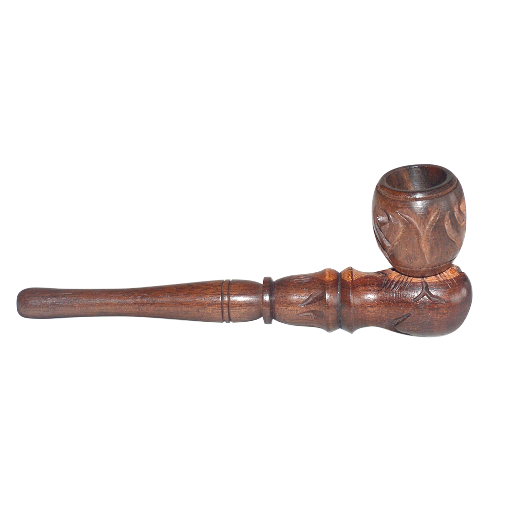 5-Inch Stand Round Carved Wooden Smoke Pipe (Brown)