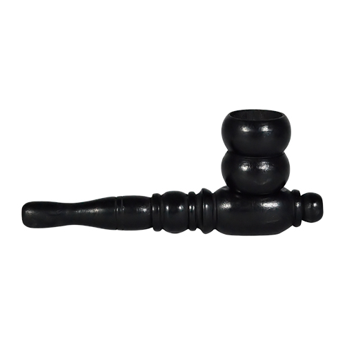 4-Inch Double Rounded Cap Smoking Wooden Pipe (Black)